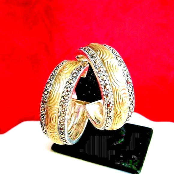 JUDITH JACK 925 STERLING SILVER GOLD RUSH TEXTURED VERMEIL MARCASITE EARRINGS